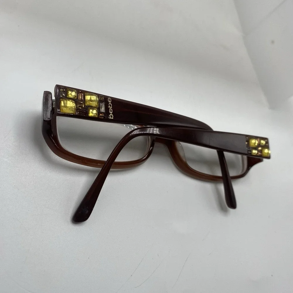 Bebe Eyeglasses Women FRAME ONLY Bejeweled 135 Smoked Topaz 728